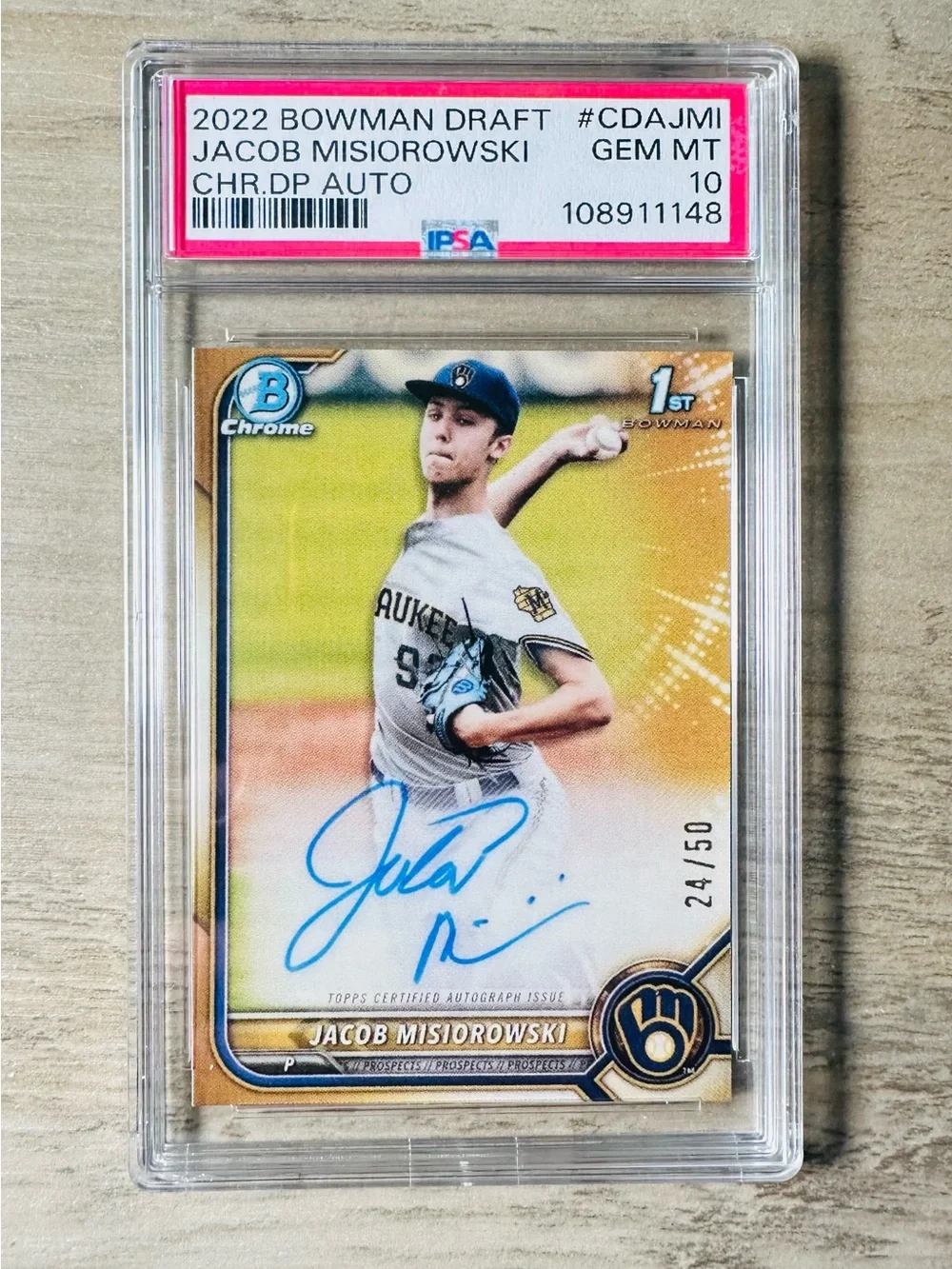 Jacob Misiorowski Signed 2022 Bowmans 1st 24/50 Gem Mint 10 Novelty Rookie Card.